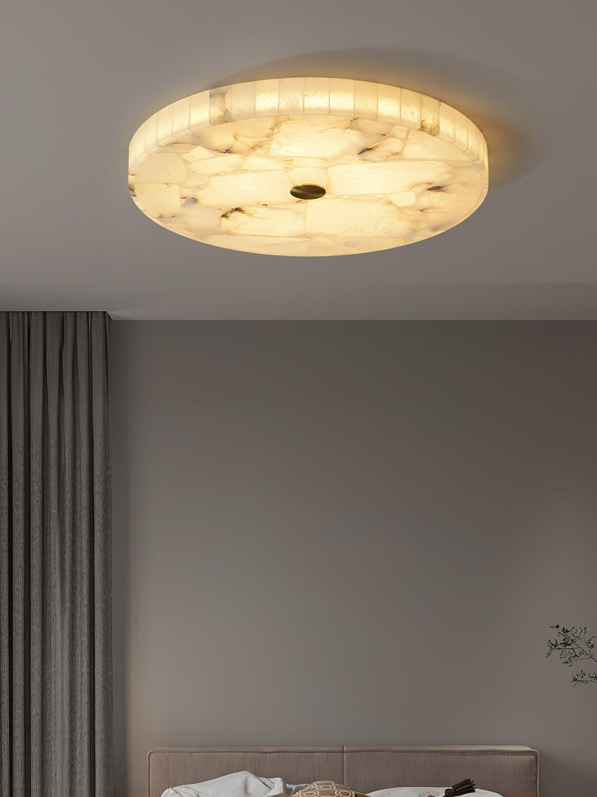 Round alabaster mosaic ceiling lamp ø40cm natural stone dimmable integrated LED warm white 3000K ceiling lighting Scandinavian design living room bedroom dining room entryway recessed lamp | Sansoti