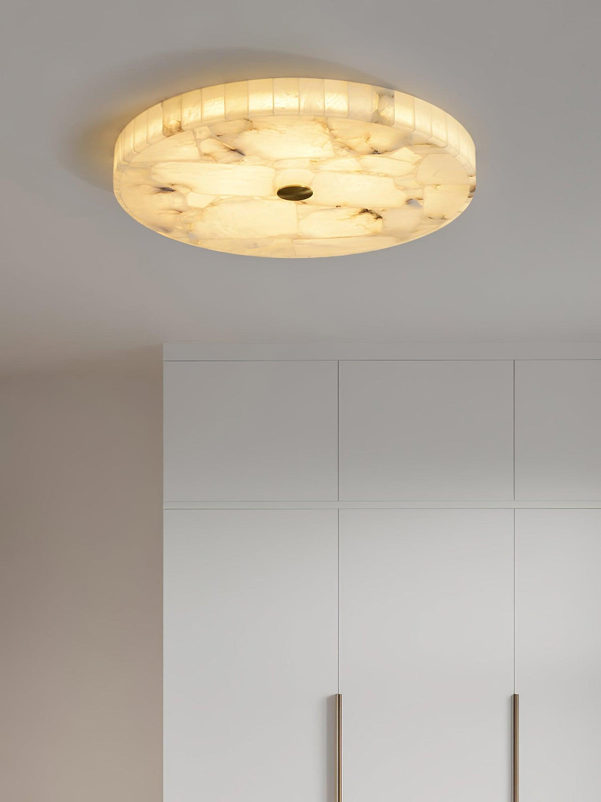 Round alabaster mosaic ceiling lamp ø40cm natural stone dimmable integrated LED warm white 3000K ceiling lighting Scandinavian design living room bedroom dining room entryway recessed lamp | Sansoti