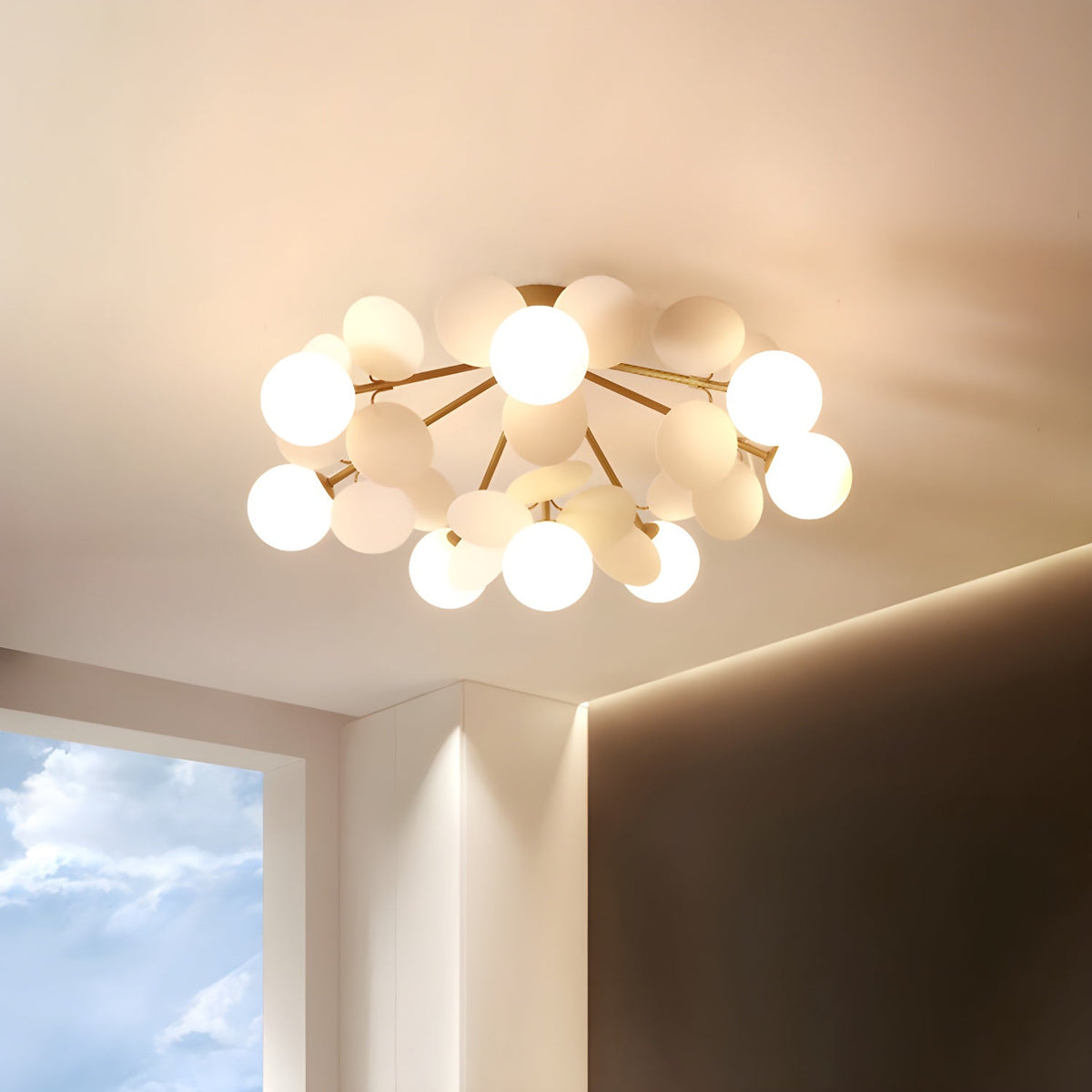 Plafonnier rond avec feuilles en acrylique – Couleurs pastel macaron – 1, 4, 6 ou 8 points lumineux – Douille G9 – Design scandinave pour chambre d’enfant, salon et bureau | Sansoti