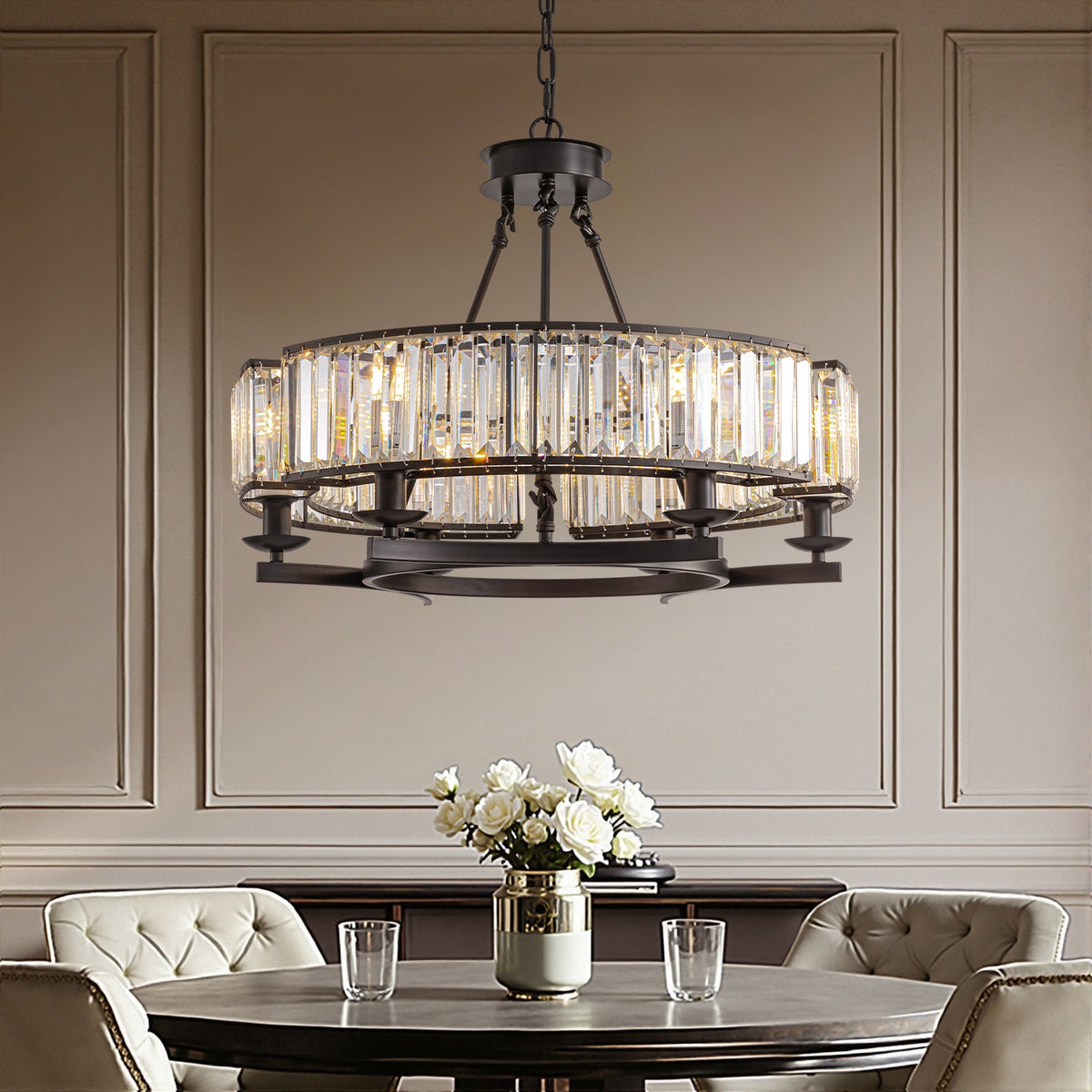 Crystal Chandelier Rustic Country K9 Crystal Black Metal E12 Dining Room Living Room | Sansoti