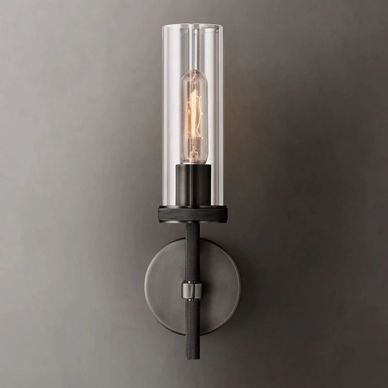 Industrial Wall Lamp Round Glass with Metal Fixture for Hallway Entrance Bedroom Living Room Lighting | Sansoti