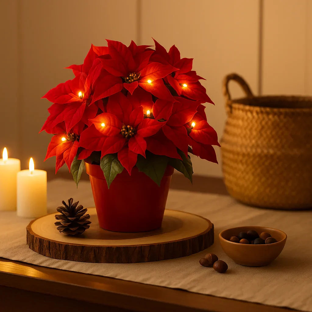 LED Bloesemverlichting Warmwit Kunstplant Tafellamp met Decoratieve Rode Bloemen 30cm | Sansoti