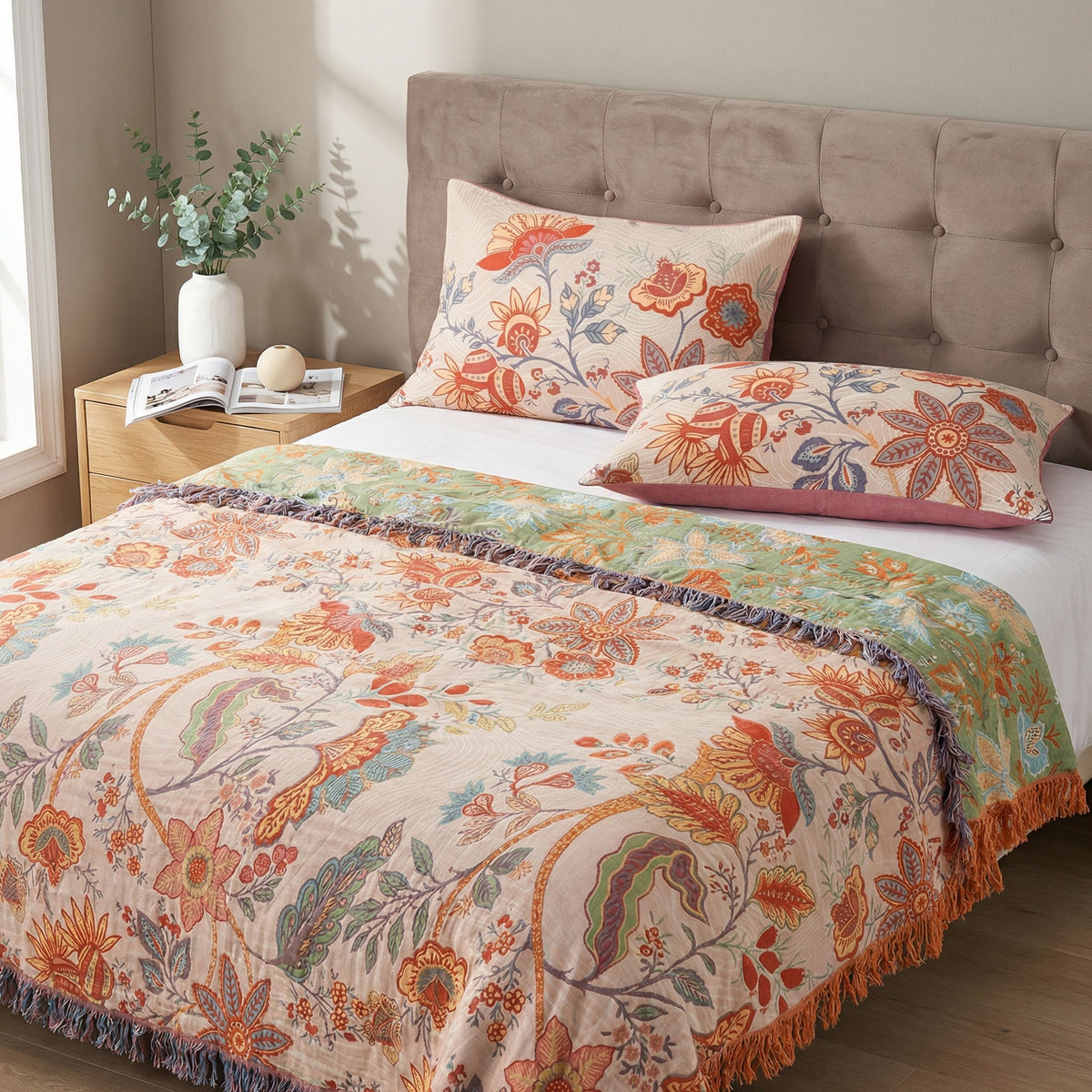 Rustic Floral Pillowcase Set of 2 | Boho Cotton Pillow Covers 51x76cm | Sansoti