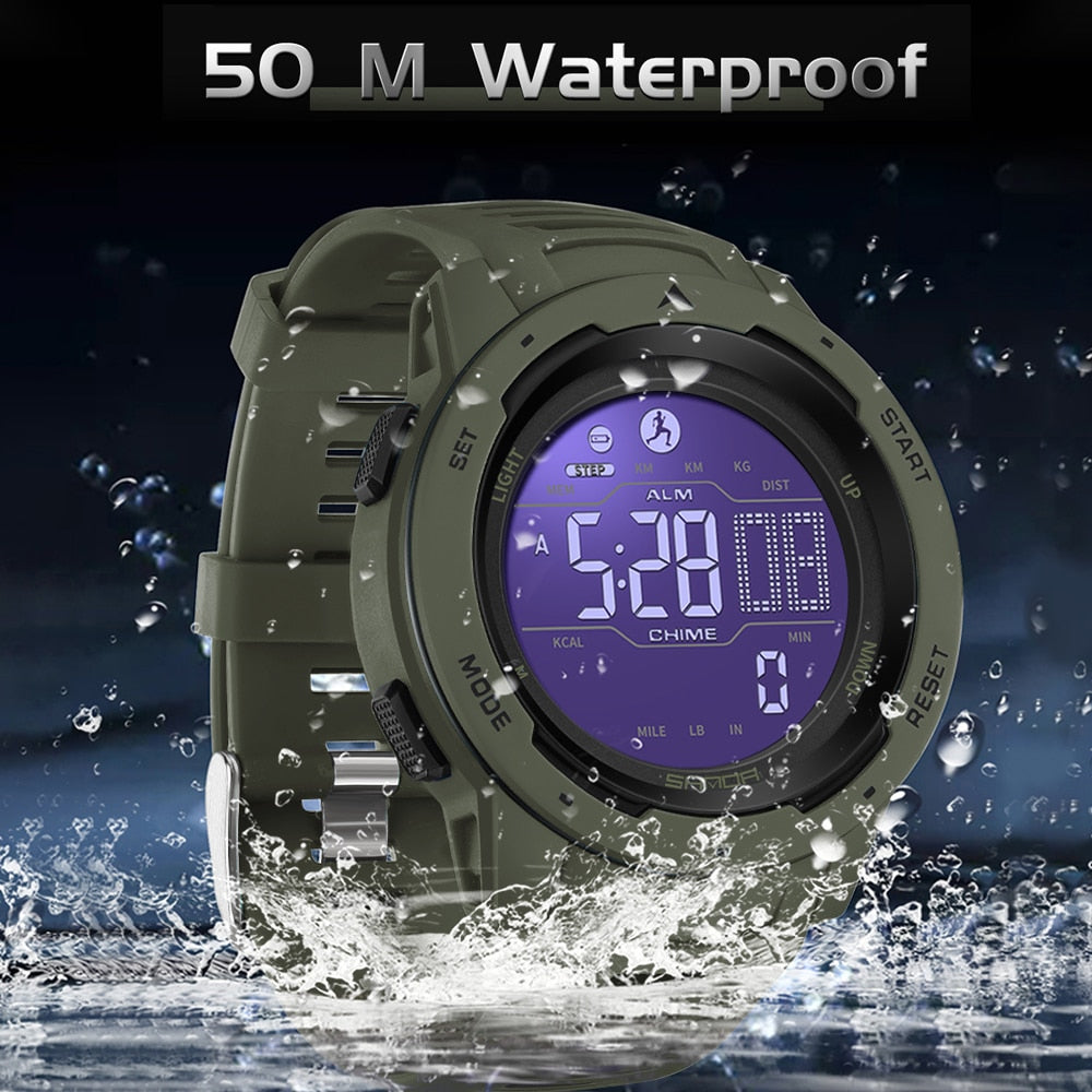 Montre de sport numérique avec podomètre – Montre outdoor résistante à l’eau, étanche à 5 bar | Sansoti
