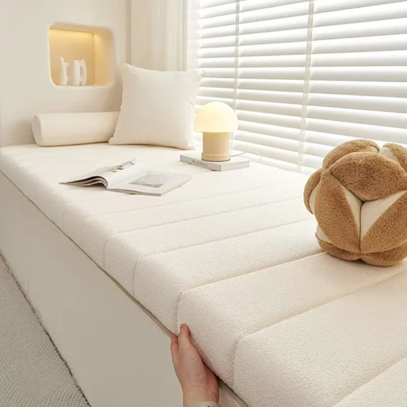 Velvet seat cushion, 4 cm thick, non-slip teddy bench mat for garden benches, windowsills, indoor and outdoor garden furniture | Sansoti