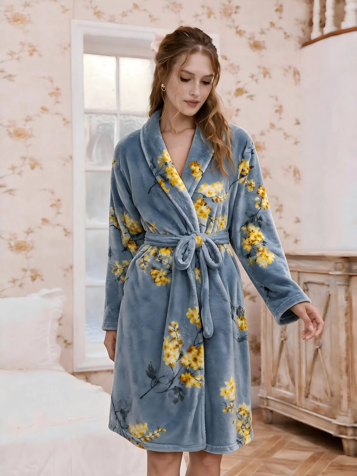 Flanellen Badjas Dames Lang Model met Ceintuur Zachte Loungewear Warmte Comfort Herfst Winter Thuis Relaxen | Sansoti