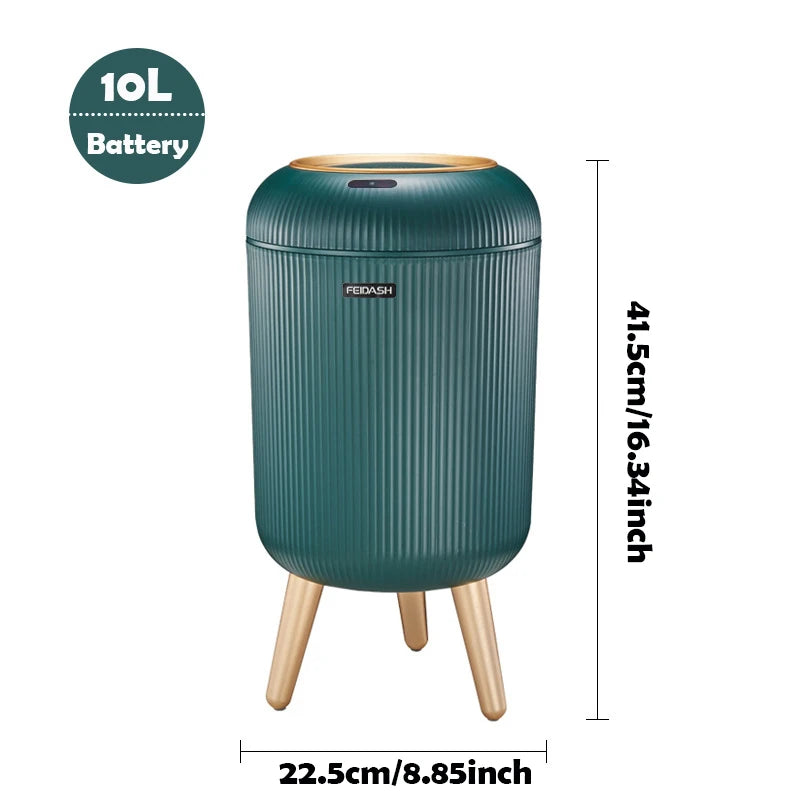 Trash Can Sensor Automatic 10L White Green Black Wooden Legs Living Room Bathroom 0.3s Infrared Lid Smart Garbage Bin Kitchen | Sansoti