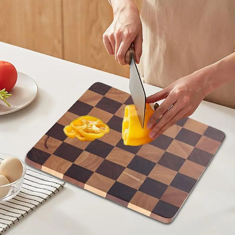 Wooden Cutting Board Checkerboard Pattern Solid Wood Sturdy Thick Planks Non-Slip Kitchen Board Professional | Sansoti