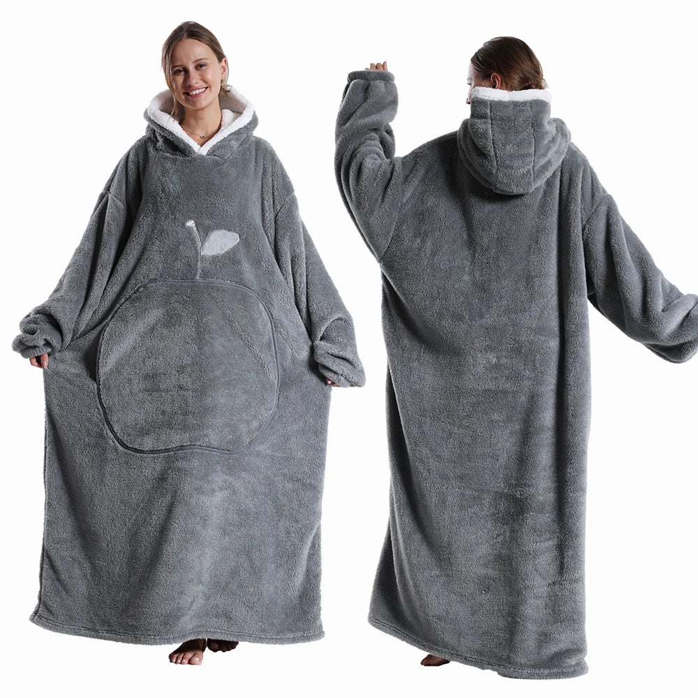 Oversized Hoodie Blanket Sherpa Fleece Hood Sleeves Relaxed Clothing Adults Winter Warmth Comfort Loungewear | Sansoti