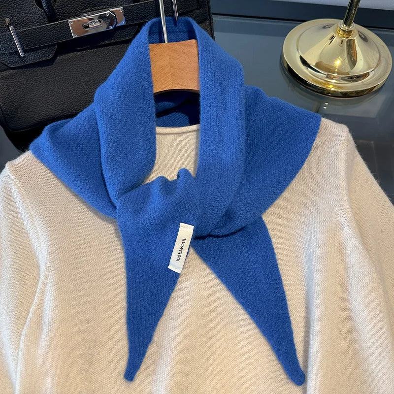 Gebreide Wollen Driehoekssjaal Dames Winterwarm Zachte Halsdoek Effen Kleur Design Comfortabel Stijlvol | Sansoti