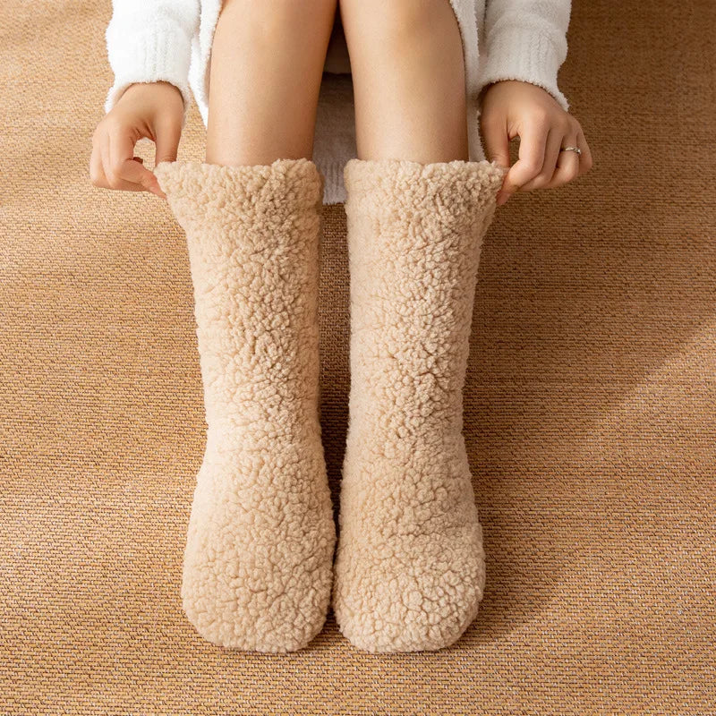 Antislip Huissokken Dames Extra Dik Pluche Wintersokken Zachte Warme Slaapsokken Middellangte Buis Comfortsokken | Sansoti