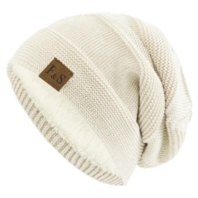 Gestrickte Slouchy-Beanie-Wintermütze mit Fleecefutter, Unisex, lässige Streetwear, für Erwachsene, Kopfumfang 56-60cm | Sansoti