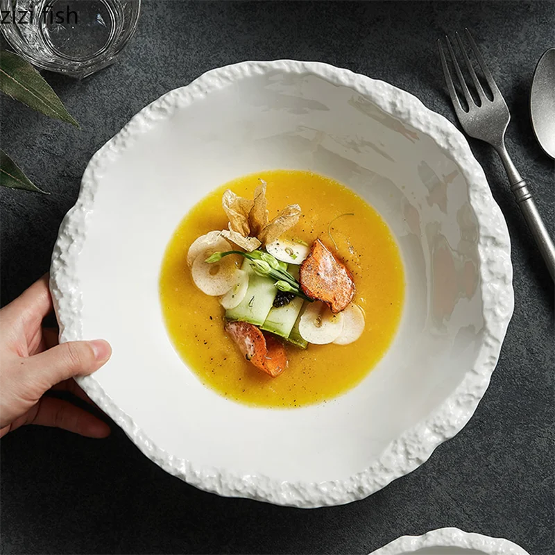 Ceramic Serving Bowl Rustic Natural Design for Salad and Warm Dishes | Sansoti