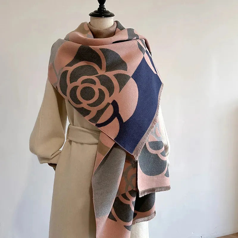 Dubbelzijdige Kasjmieren Sjaal met Bloemdesign 185x65cm Winteraccessoire Elegante Wrap Luxe Omslagdoek Dames Heren | Sansoti