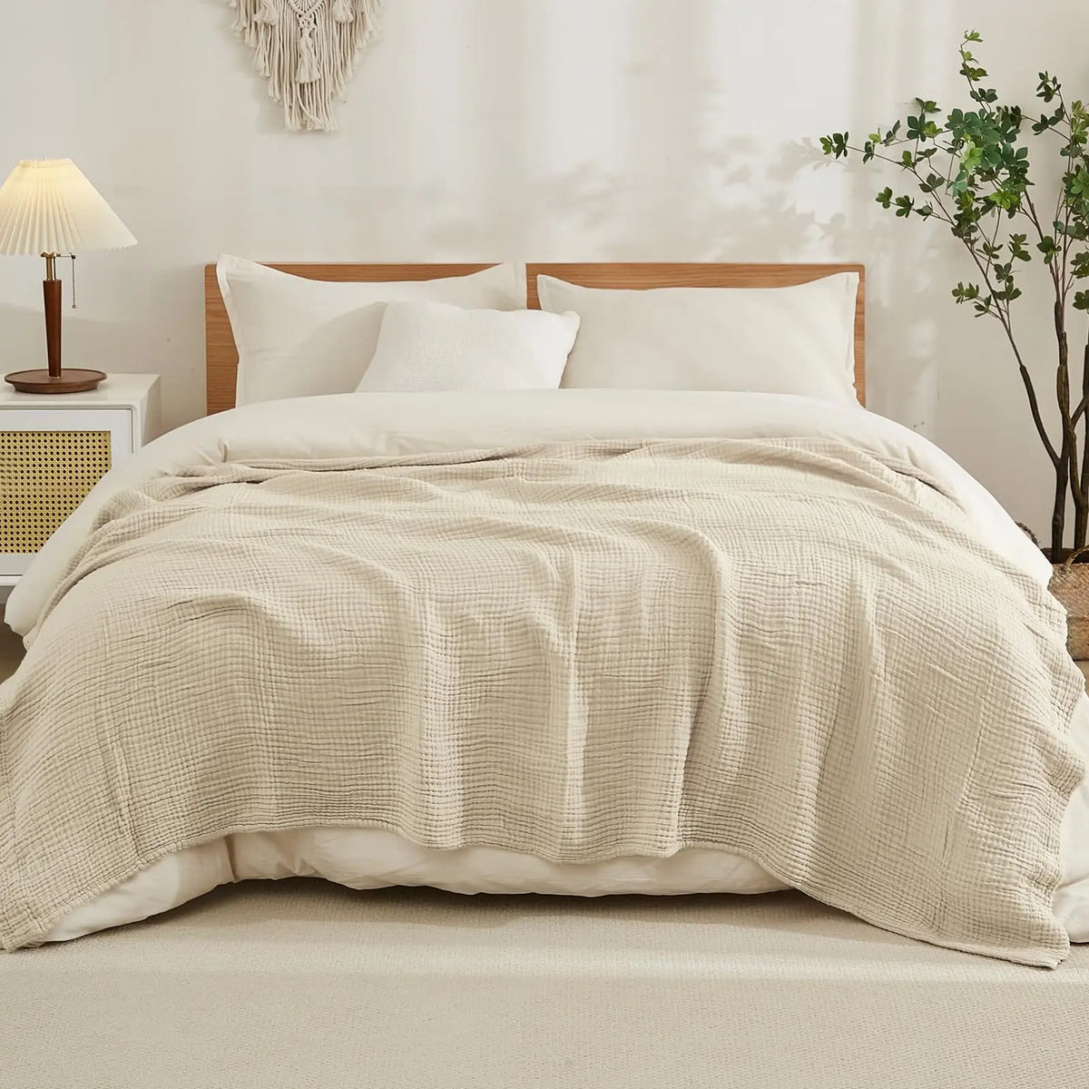 Muslin Throw Six-Layer Cotton Blanket Soft Breathable 198x229cm Bed Sofa Living Room Year-Round Comfort Warmth | Sansoti