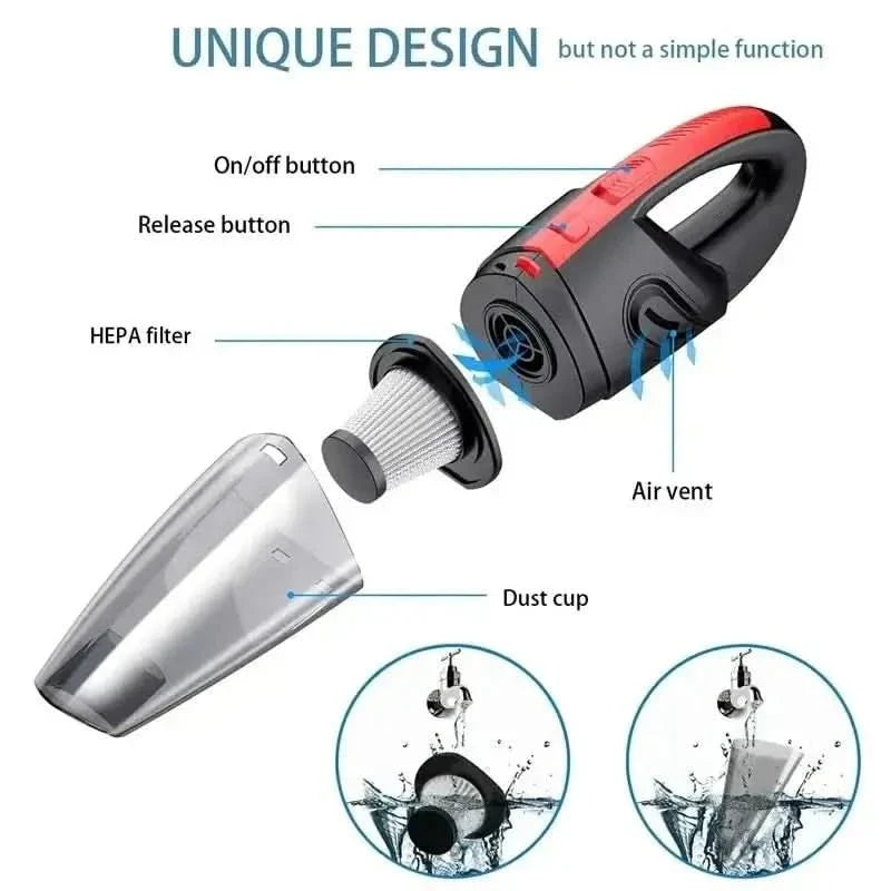 Wireless Crumb Vacuum Car Vacuum Cleaner 120W Suction Power Handheld Vacuum with Attachments for Wet and Dry Use Compact Rechargeable Design | Sansoti