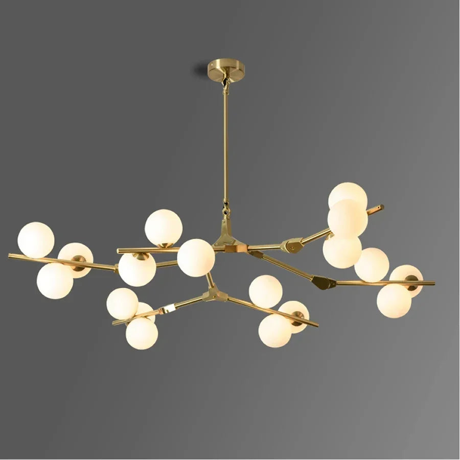 Gepolijste Metalen Hanglamp met Glazen Bollen Goud Zwart G4 LED Eetkamer Woonkamer Takkendesign Modern | Sansoti