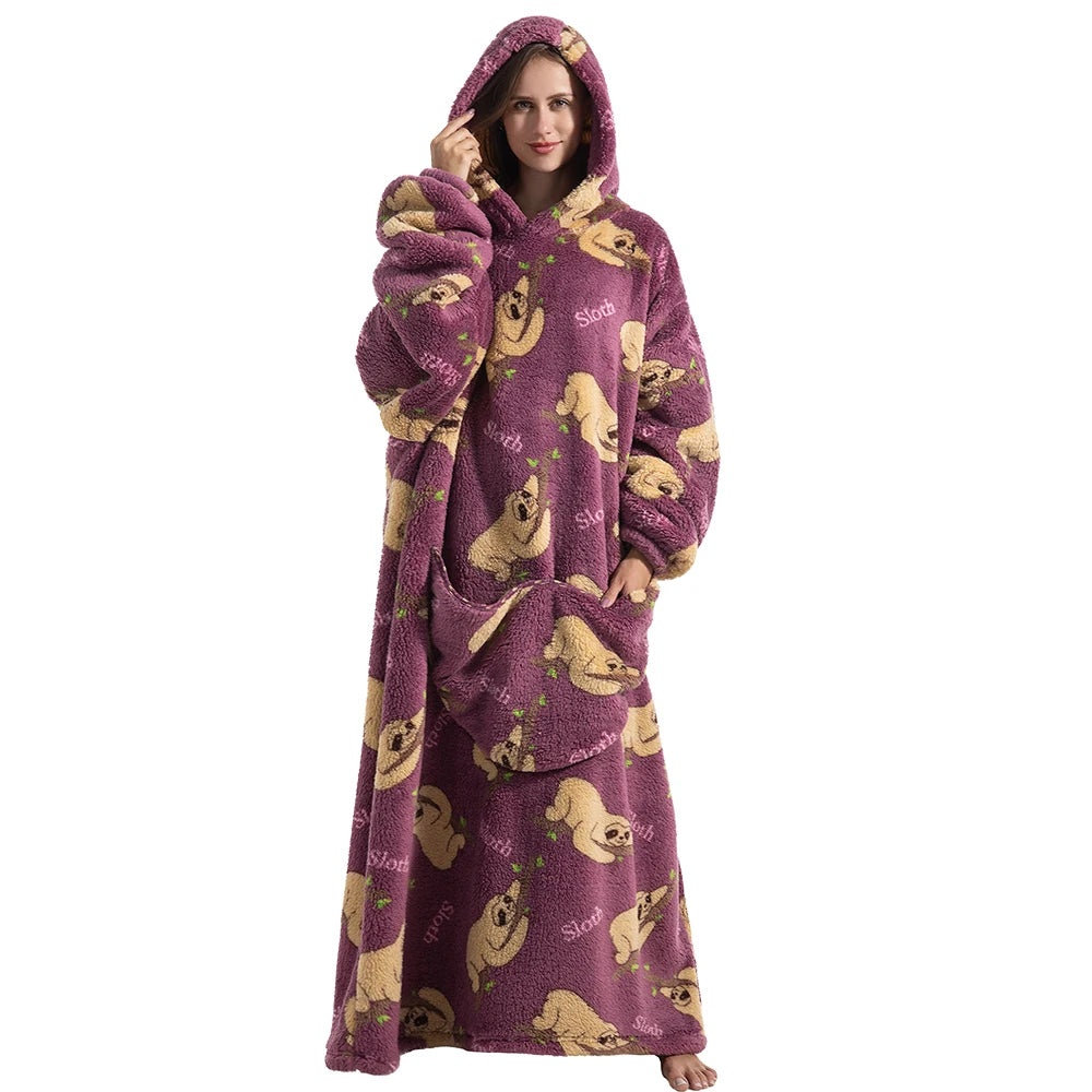 Sherpa Fleece Blanket with Sleeves and Hood 140cm Portable Oversized Home Blanket XXL Comfortable Warm Blanket | Sansoti