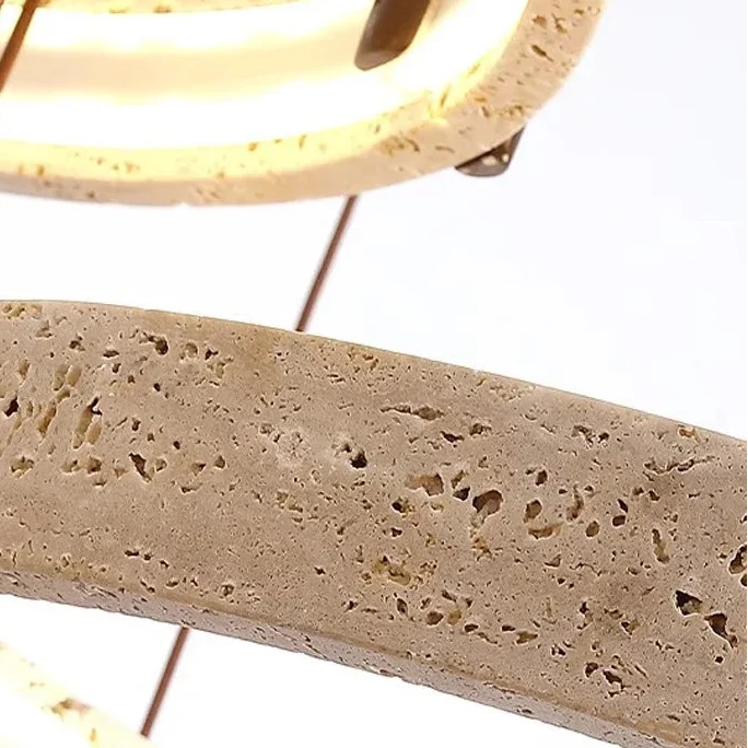 Natural Stone Ceiling Lamp Travertine Round LED Dimmable Living Room Dining Room Pendant Light Luxury Design Interior | Sansoti