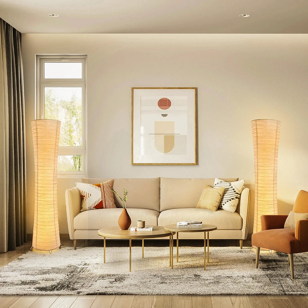 Floor Lamp Paper Japandi Cylinder Standing Lamp Warm Light Minimalist | Sansoti