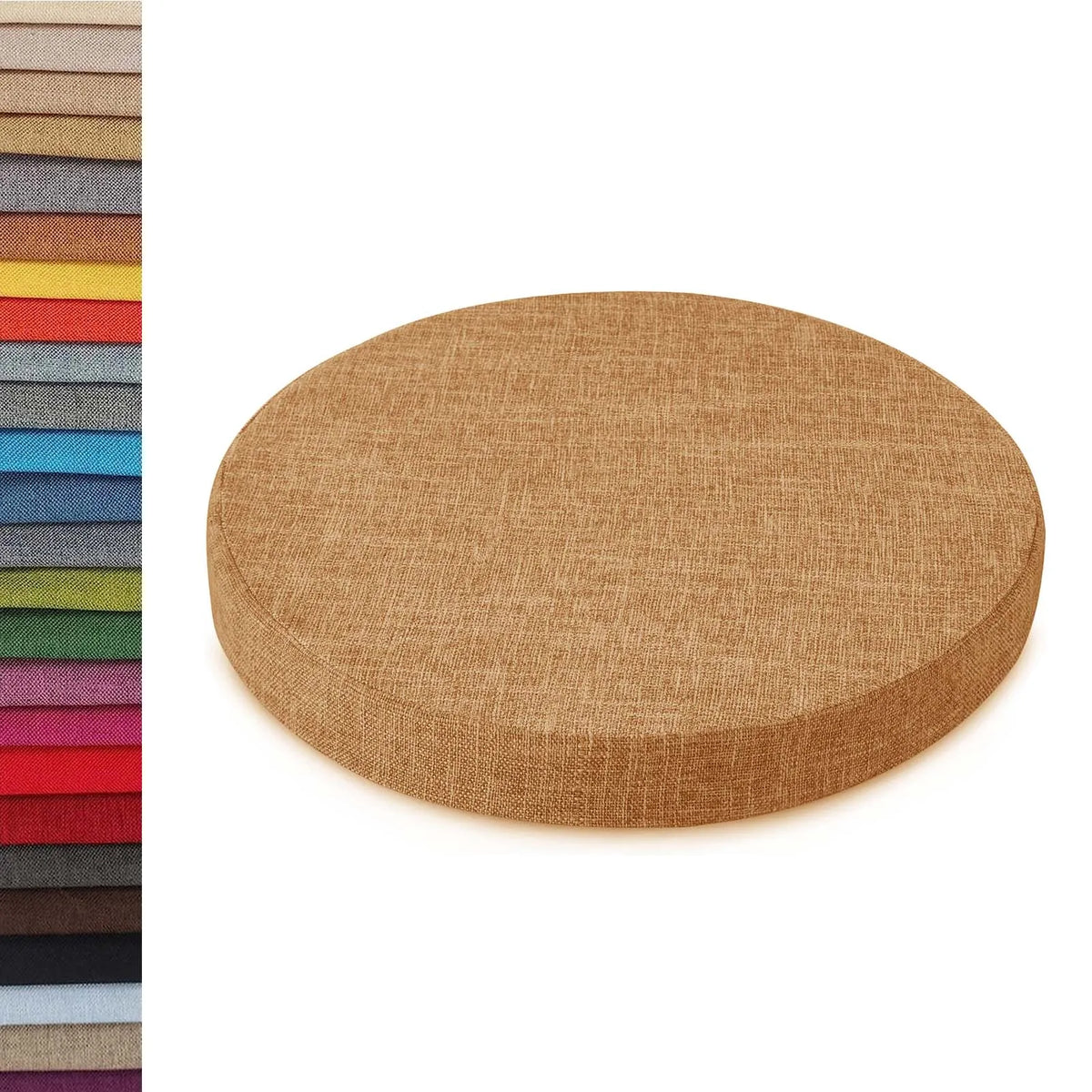 Coussin d’assise rond en coton-lin lavable avec fermeture éclair 30-60 cm pour chaise de salle à manger, tabouret de bar, cuisine, bureau et chaise de jardin | Sansoti
