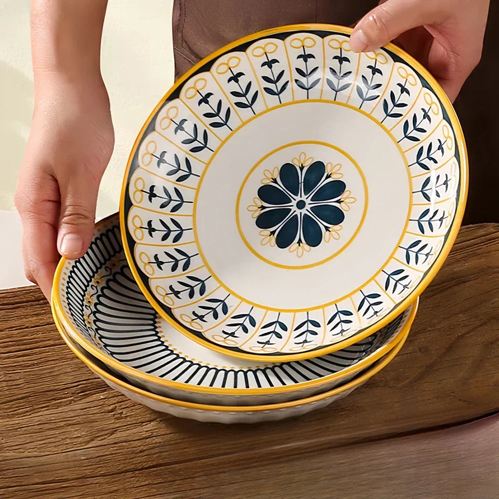 Tellerset 4 Stück Porzellan Handbemalt Toskanisch Blau Gold 20cm | Sansoti