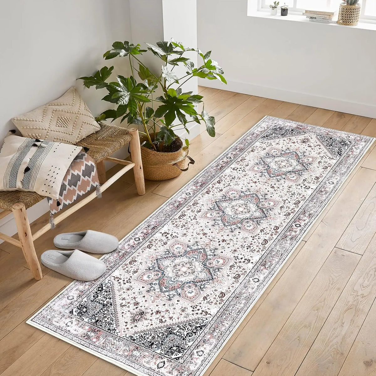 Runner rug 60x230cm Non-slip Polyester Floral pattern Vintage style Hallway Entrance Living room Floor rug | Sansoti