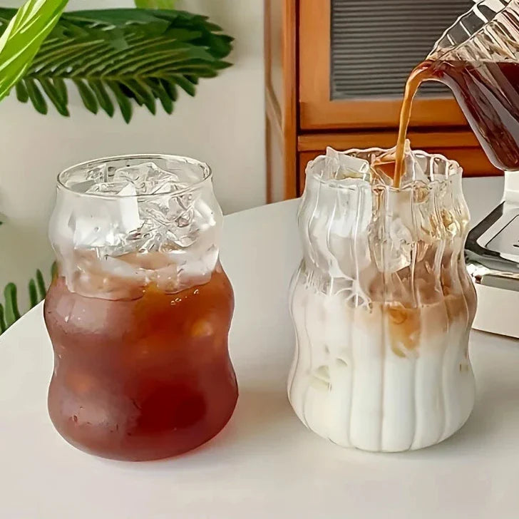 Verre cannelé résistant à la chaleur set de 4 pièces – Verre à double paroi pour boissons chaudes et froides – Verre borosilicaté écologique 350ml | Sansoti