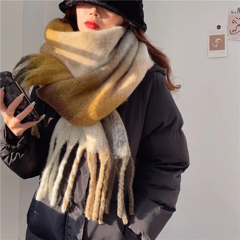 Cashmere Wool Scarf 38x230cm Rainbow Colors Winter Warmth Women's Neck Scarf Shoulder Wrap Statement Accessory | Sansoti