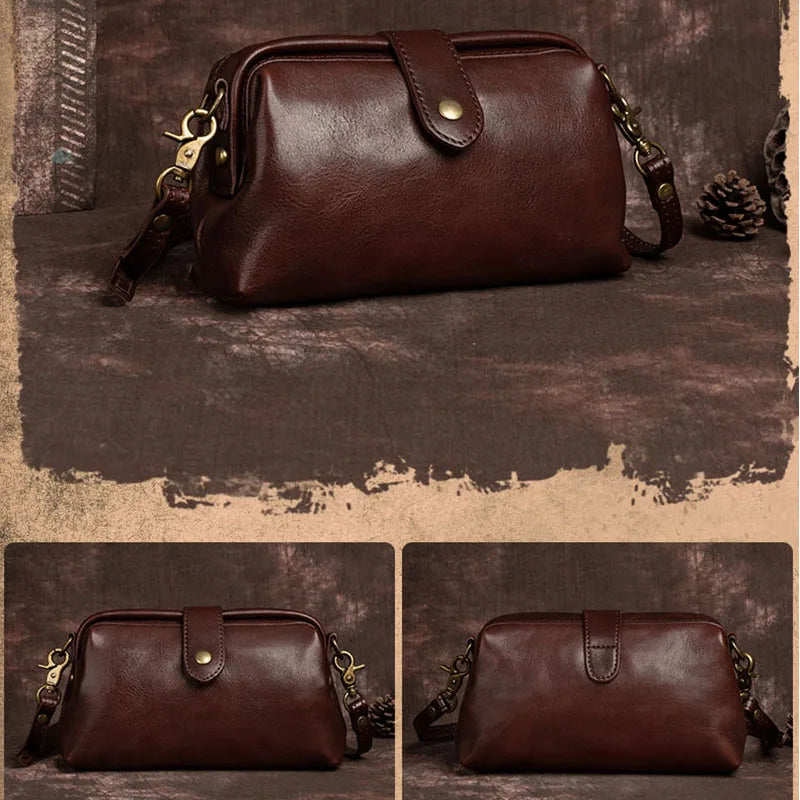 Handmade Retro Leather Shoulder Bag, Vintage Crossbody Women's Handbag, Bohemian Style Carryall, Everyday | Sansoti