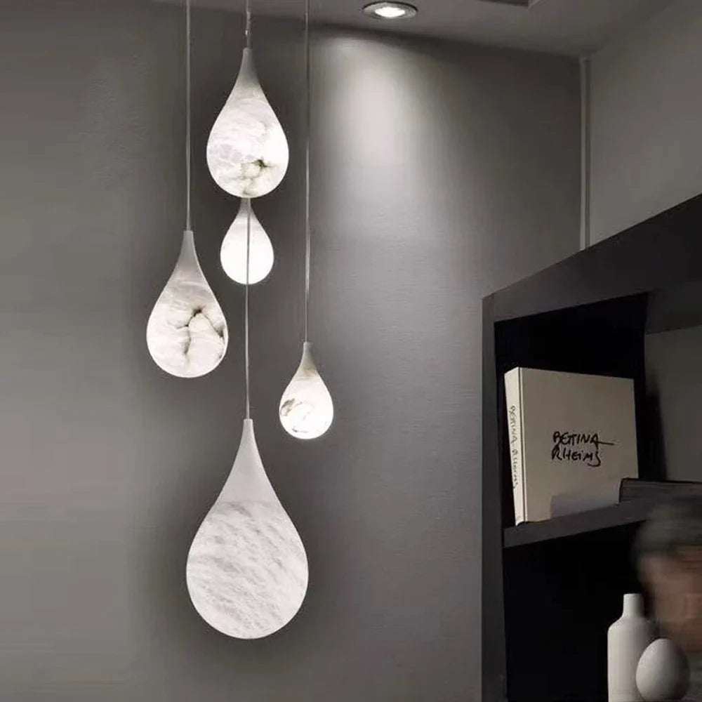 Suspension en forme de goutte, albâtre, à intensité variable, éclairage LED, îlot de cuisine, table de chevet, intérieur scandinave | Sansoti