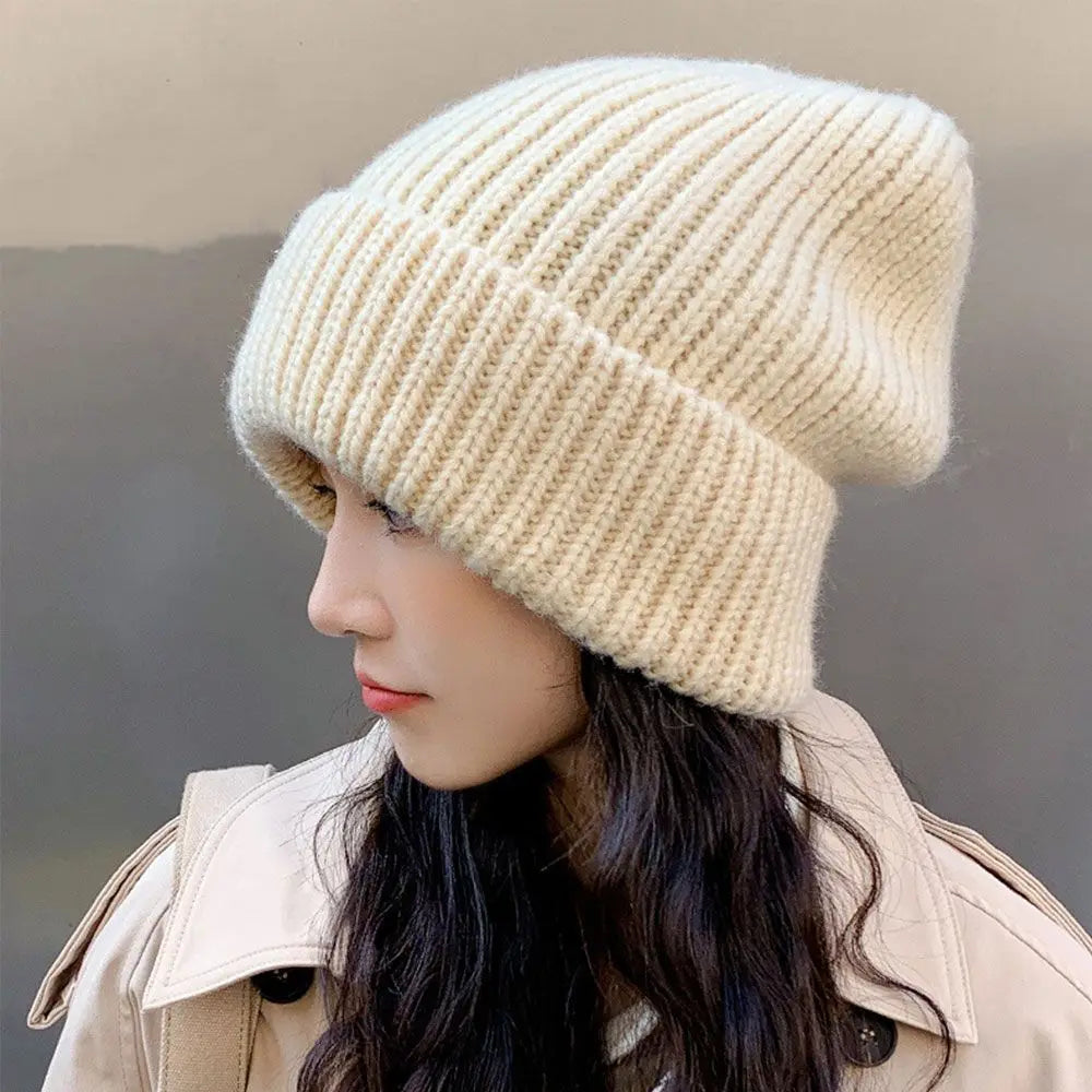 Gestrickte Baumwollmütze Unisex Beanie Winterkopfbedeckung Hip-Hop Streetwear Wärme Einfarbig Skatewear | Sansoti