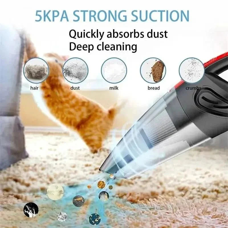 Wireless Crumb Vacuum Car Vacuum Cleaner 120W Suction Power Handheld Vacuum with Attachments for Wet and Dry Use Compact Rechargeable Design | Sansoti