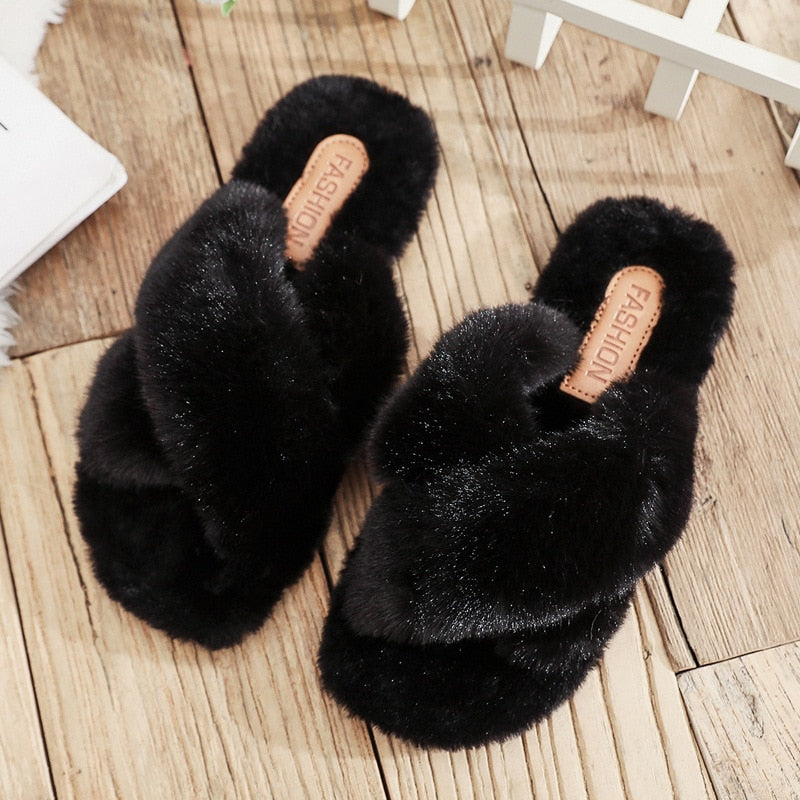 Zachte Pantoffels Pluche Zwart Harde Zool Indoor Outdoor Huisslippers Dames Maten 35-41 Comfortabel Warm | Sansoti