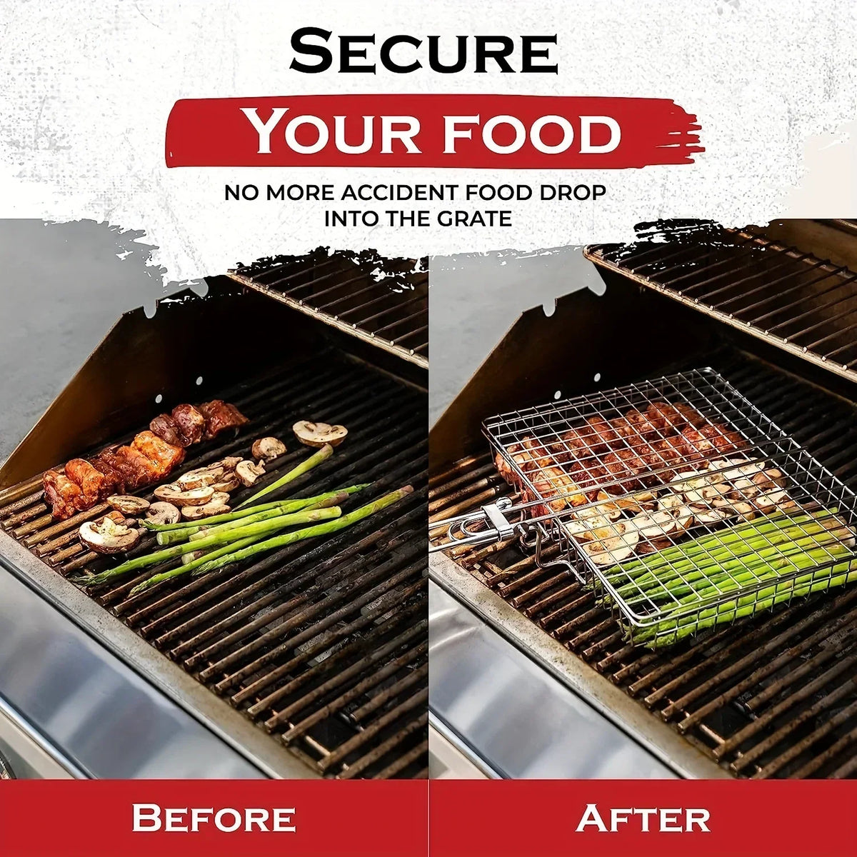Foldable Grill Basket Stainless Steel Non-Stick BBQ Vegetables Meat Fish Camping Barbecue Charcoal Grill | Sansoti