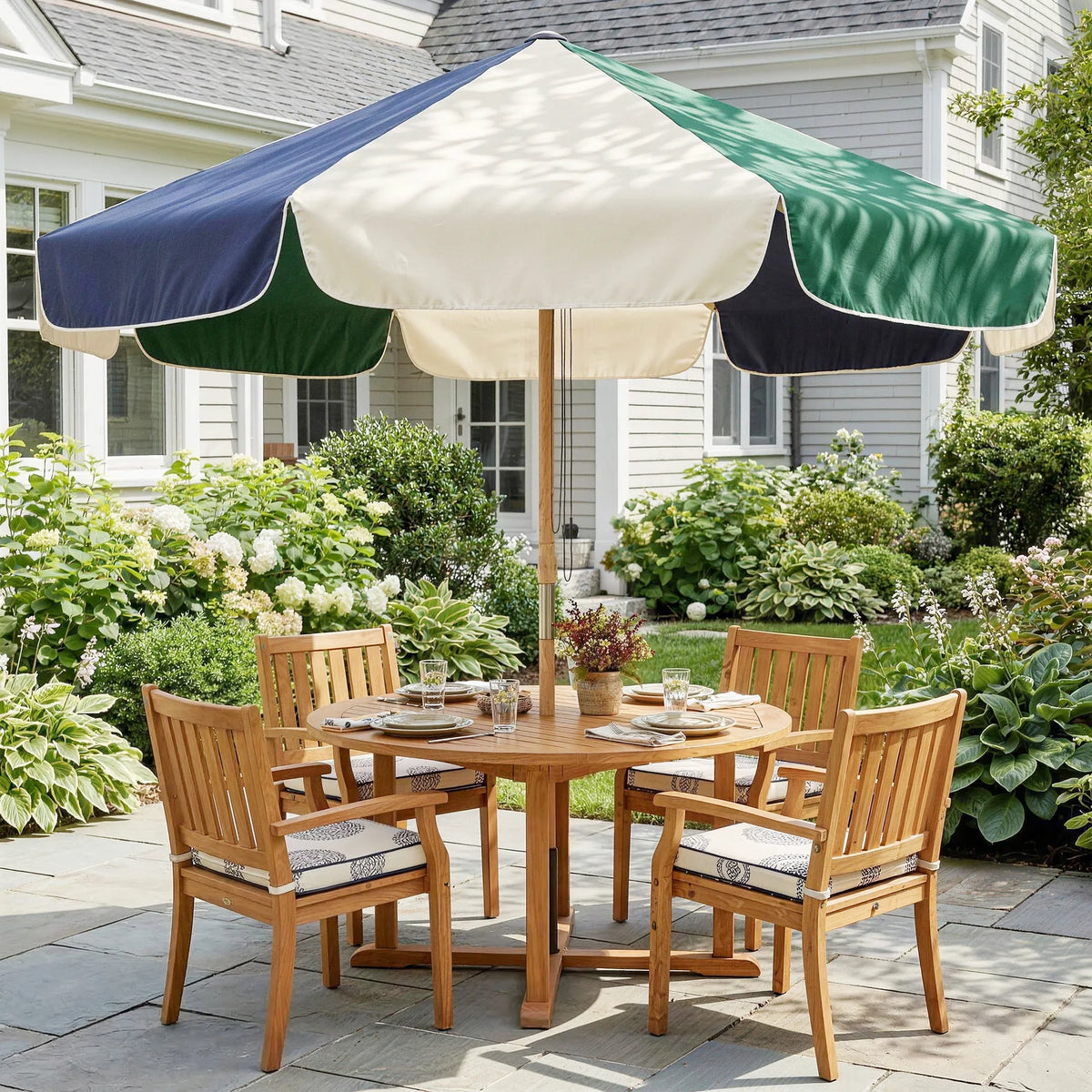 Garden parasol Ø230cm Two-tone Dark Green Cream UPF30+ Pulley System Patio Cover Beach Garden Balcony | Sansoti