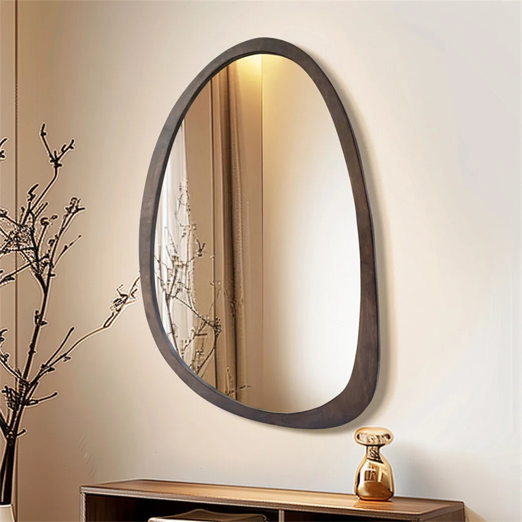 Sansoti | Japandi Organic Wooden Wall Mirror | Decorative Mirror for Living Room, Bedroom & Hallway