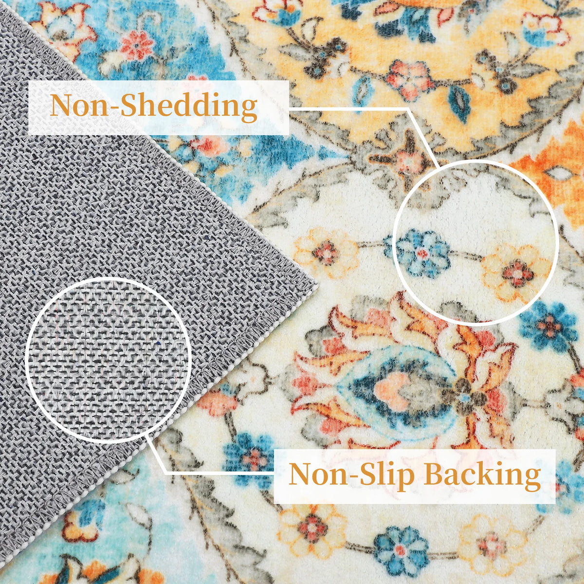 Runner rug 60x230cm Non-slip Polyester Floral pattern Vintage style Hallway Entrance Living room Floor rug | Sansoti