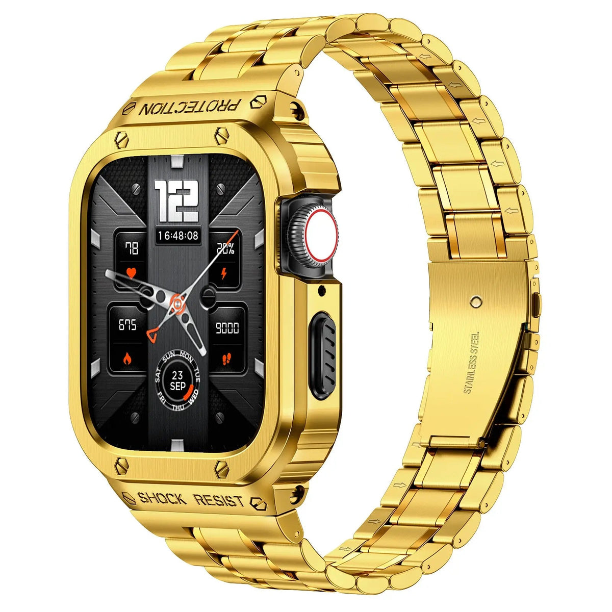 Roestvrijstalen Horlogeband met Beschermhoes 45mm 44mm Smartwatch Accessoire Zwart Zilver Goud Stijlvol | Sansoti