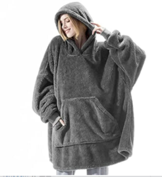 Couverture polaire portable avec capuche, réversible, plaid lounge oversize, couverture douce pour le confort à la maison | Sansoti