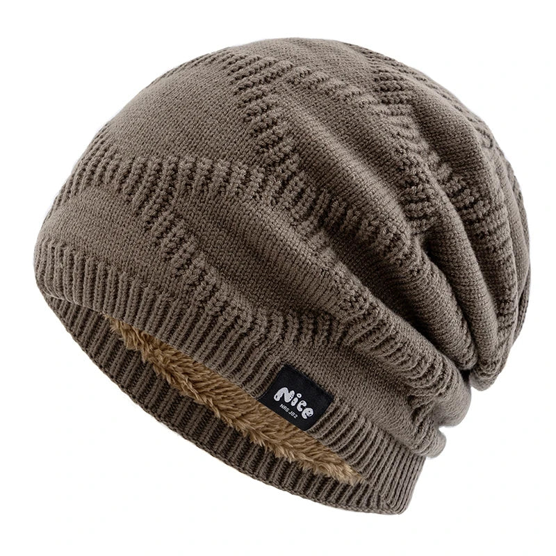Fleece Winter Hat Unisex Knitted Headwear with Warm Lining Women Men Outdoor Cold Protection Hat | Sansoti