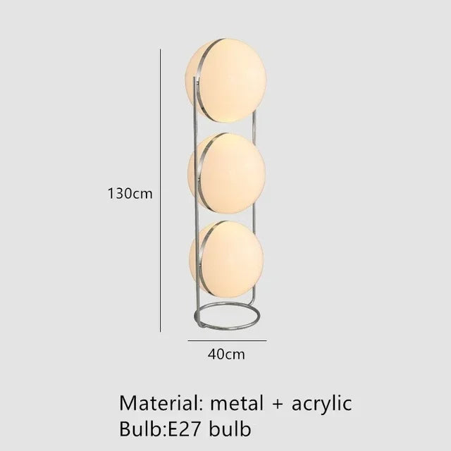 Lampa podłogowa w kształcie kuli, biała, akryl i chromowany metal, design art déco, E27 LED | Sansoti
