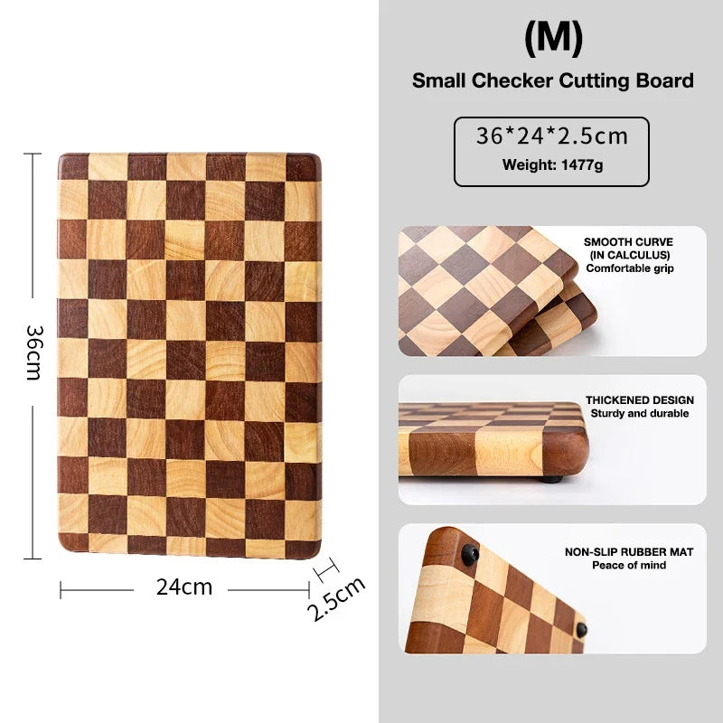 Wooden Cutting Board Checkerboard Pattern Solid Bamboo Kitchen Board Snack Board Serving Board Durable Multifunctional | Sansoti