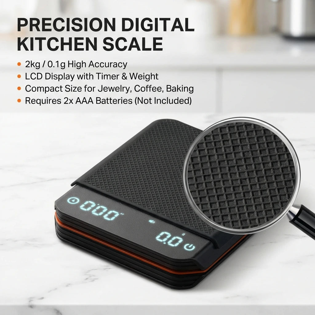 Kaffewaage Digital 2000g Wiederaufladbar USB-C Timer Espresso Präzision 0,1g LED Kompakt Tragbar Barista Küchenwaage | Sansoti