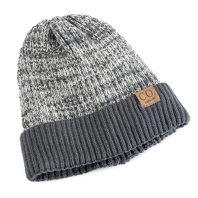 Unisex-Wintermütze mit Fellfutter, gestrickt, zweifarbiges Design, Beanie für Herren und Damen, warme Mütze, lässige Mode, Streetwear | Sansoti