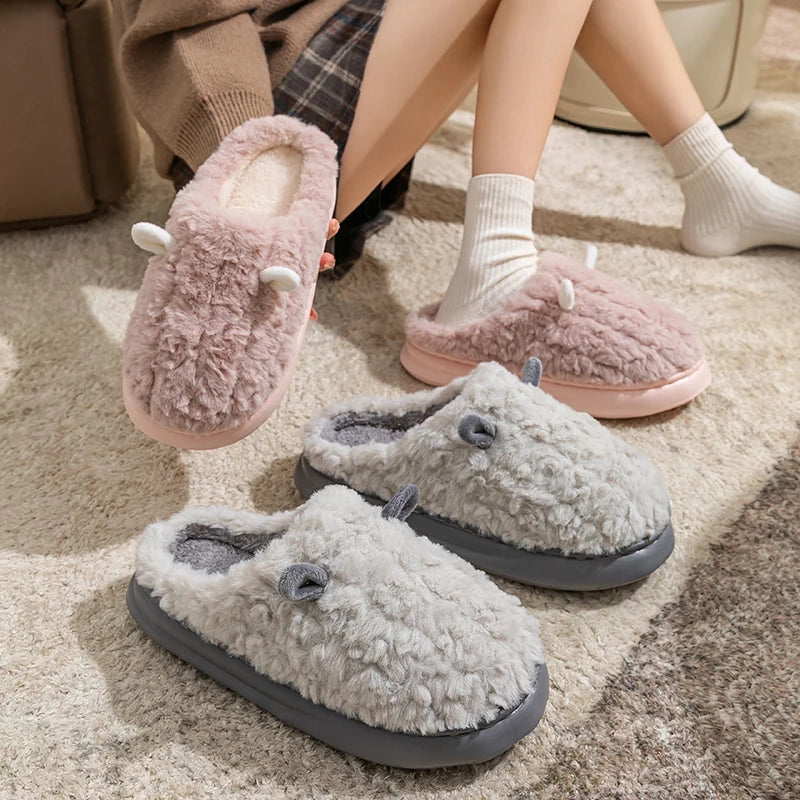 Pluche Winterpantoffels Gesloten Model Dik Gestoffeerd Antislip Warm Comfortabel Binnen Dames Heren Unisex | Sansoti