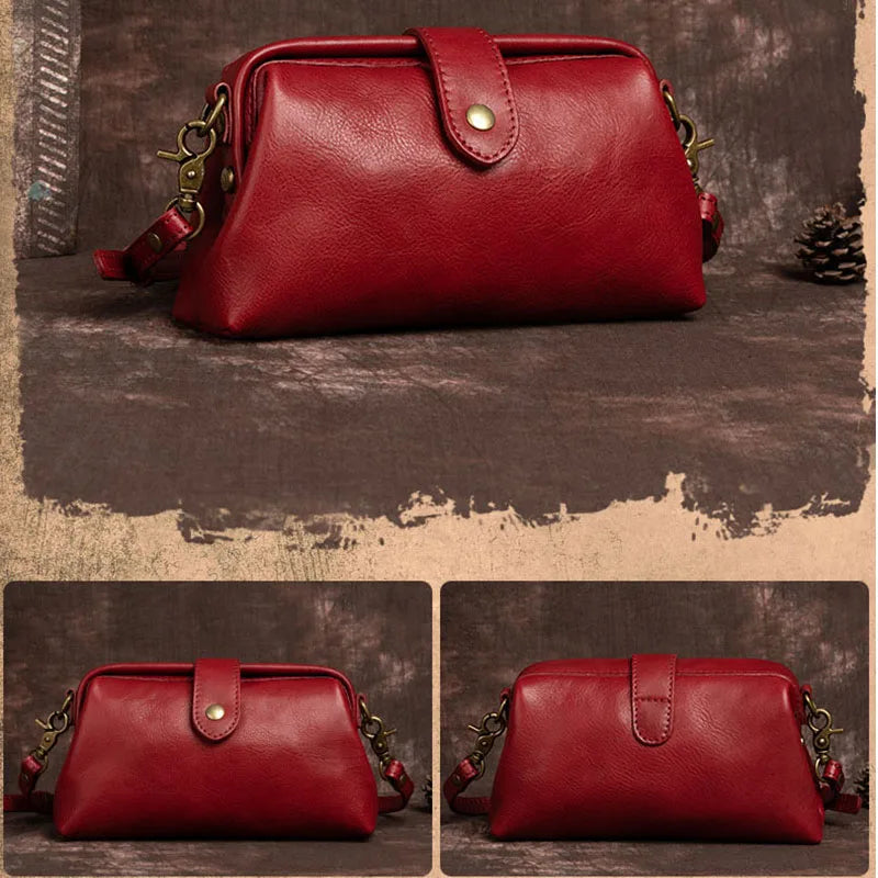 Handmade Retro Leather Shoulder Bag, Vintage Crossbody Women's Handbag, Bohemian Style Carryall, Everyday | Sansoti