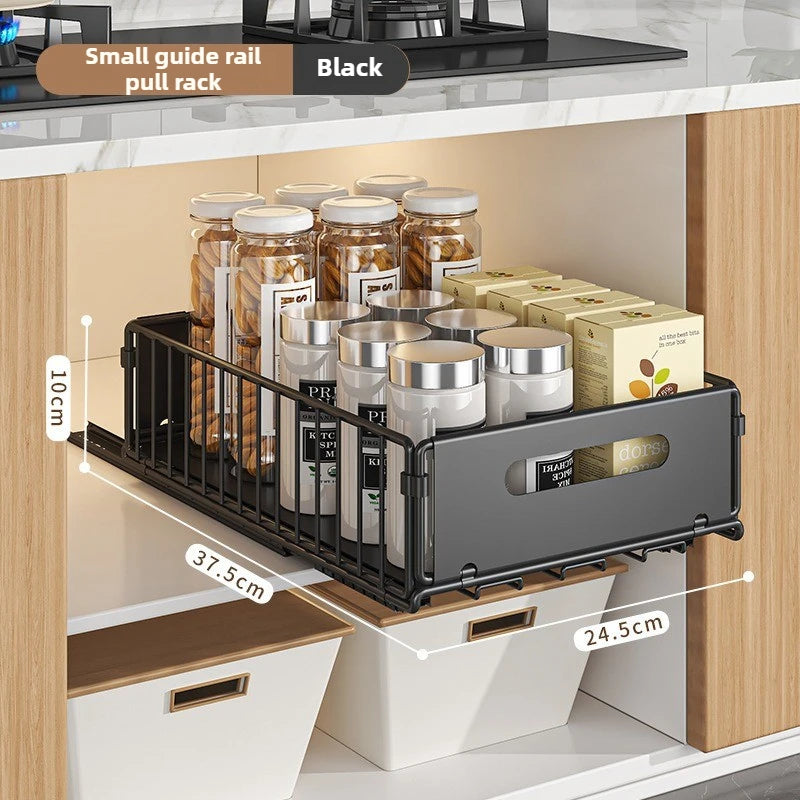 Extendable Spice Drawer Kitchen Carbon Steel 37.5cm Black Cabinet Organizer Pull-Out Spice Rack Deep Cabinet Storage Tray | Sansoti