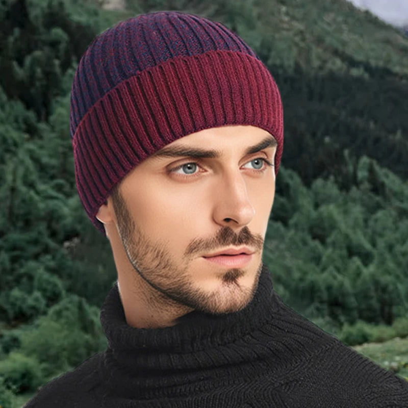 Knitted Winter Hat for Men with Fleece Lining, Ribbed Beanie, Thermal Warmth, Ski Hat for Outdoor Activities | Sansoti