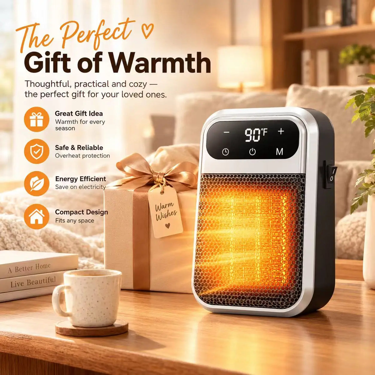 Compacte Keramische Kachel 800W met Timer & Thermostaat - Energiezuinige Badkamerverwarming voor Kleine Ruimtes | Sansoti